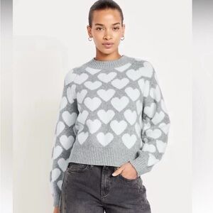 Old Navy Women’s SoSoft Loose Valentine Hearts Sweater Metallic - Small Tall